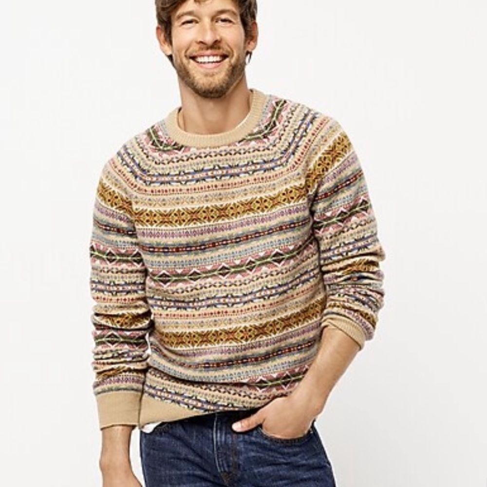 J Crew Fair Isle Crewneck Lambswool Mens Sweater L